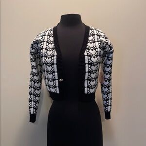 Girls or Small Ladies Black & White Patterned Cropped Cardigan Sweater